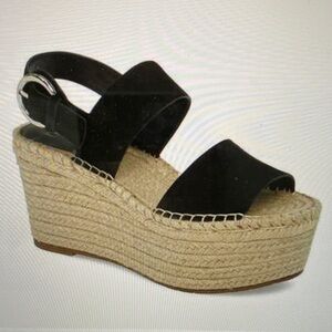 Marc Fisher Renni Platform Espadrille Wedge Sandal Black Suede | Size 8